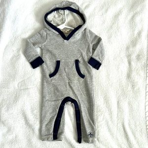 Burt’s Bees Gray & Navy Knot Hooded Romper